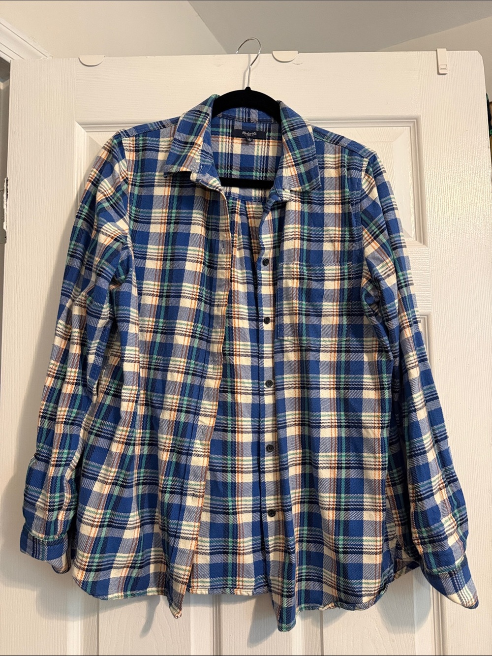 Madewell Blue and Tan Plaid Cotton Button-Up Shirt